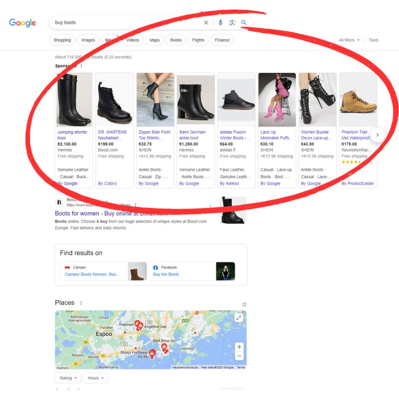google shopping in search